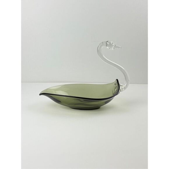 Manganese Rare Duncan Miller Chartreuse Swan Hand Blown Glass Dish 9"X12" Glows - Picture 2 of 5